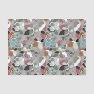 Grey Black Red Floral Winter Magnolia Tissue Paper