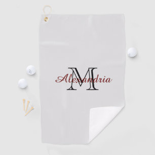 Grey Black Red Monogram Golf Towel