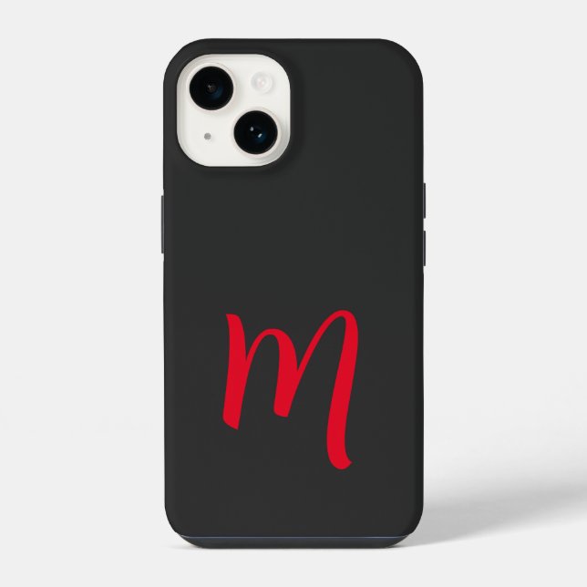 Grey Black Red Monogrammed Classical Handwriting iPhone Case (Back)