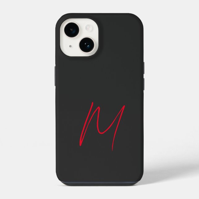 Grey Black Red Monogrammed Classical Script iPhone Case (Back)