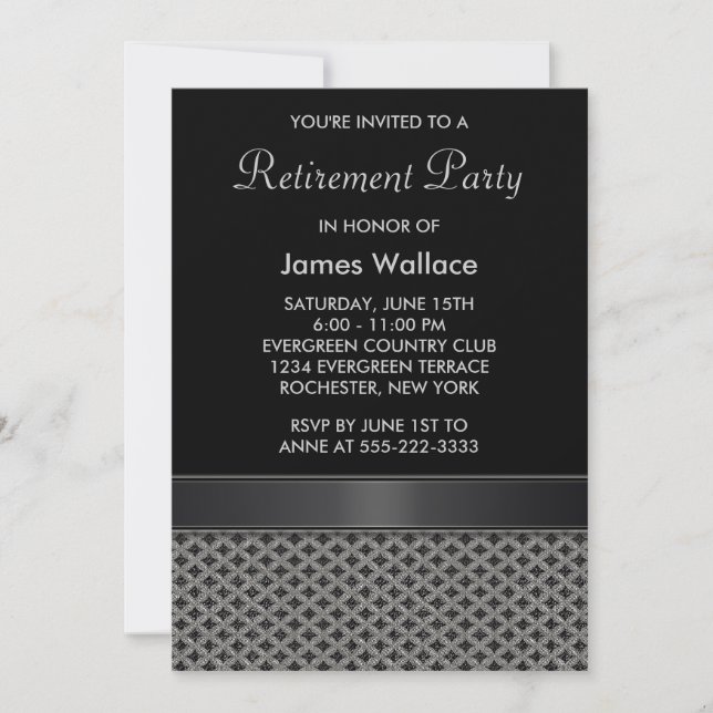 Grey Black Retirement Party Invitation (Front)