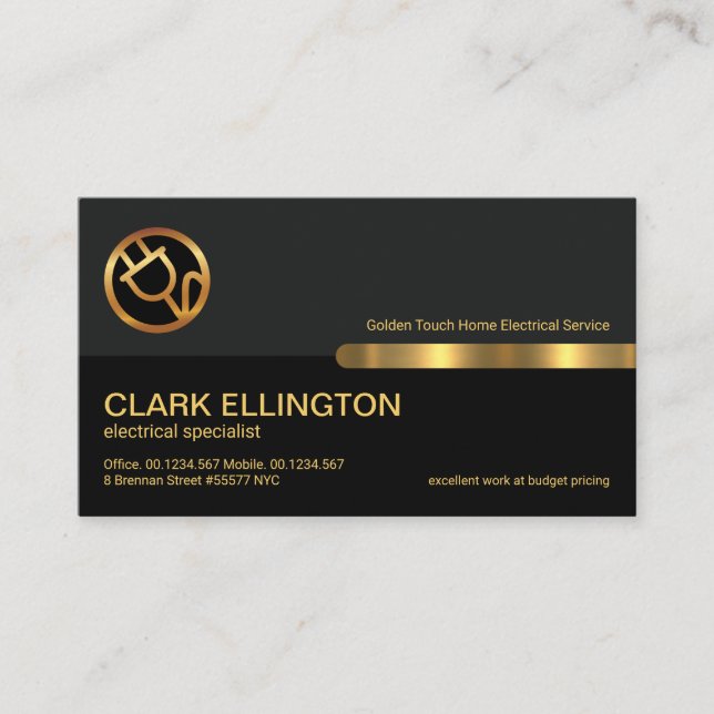 Grey Black Retro Column Gold Power Plug Electrical Business Card (Front)