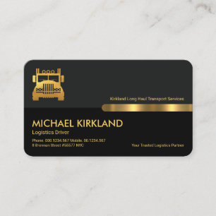 Grey Black Retro Column Gold Semi Truck Driver Business Card
