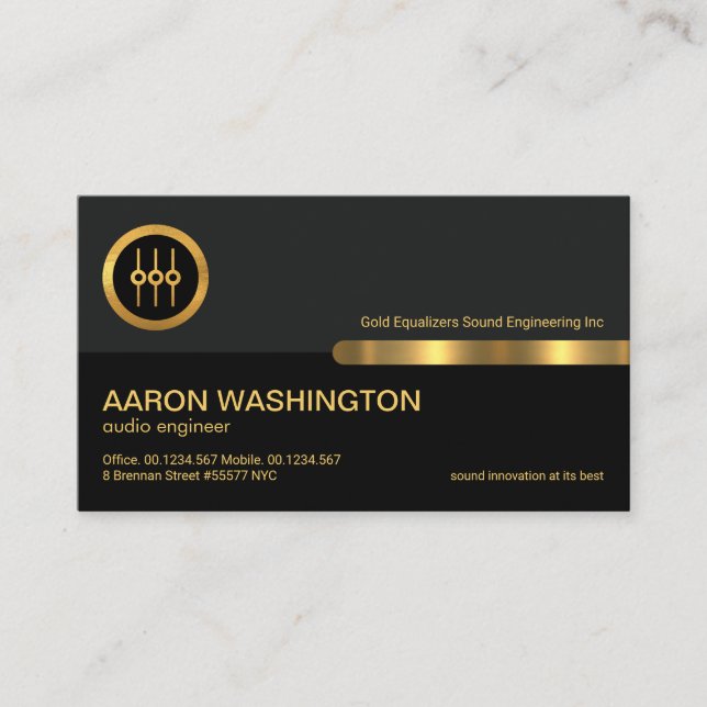 Grey Black Retro Column Gold Sound Equalizer Audio Business Card (Front)