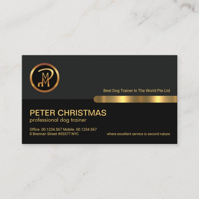 Grey Black Retro Columns Gold Dog Pet Sitter Business Card (Front)