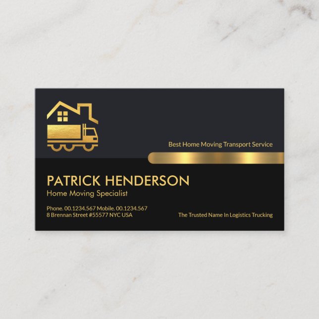 Grey Black Retro Columns Gold Home Mover Driver Business Card (Front)
