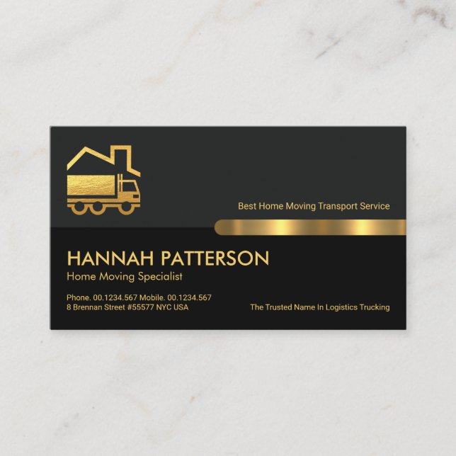 Grey Black Retro Columns Gold Home Moving Business Card (Front)