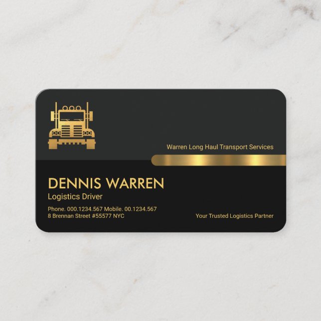 Grey Black Retro Columns Gold Truck, Delivery Business Card (Front)