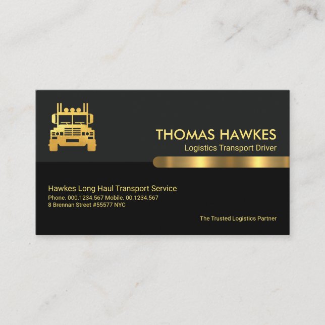 Grey Black Retro Columns Layers Trucking Business Card (Front)