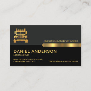 Grey Black Retro Columns Logistics Gold Truck Business Card