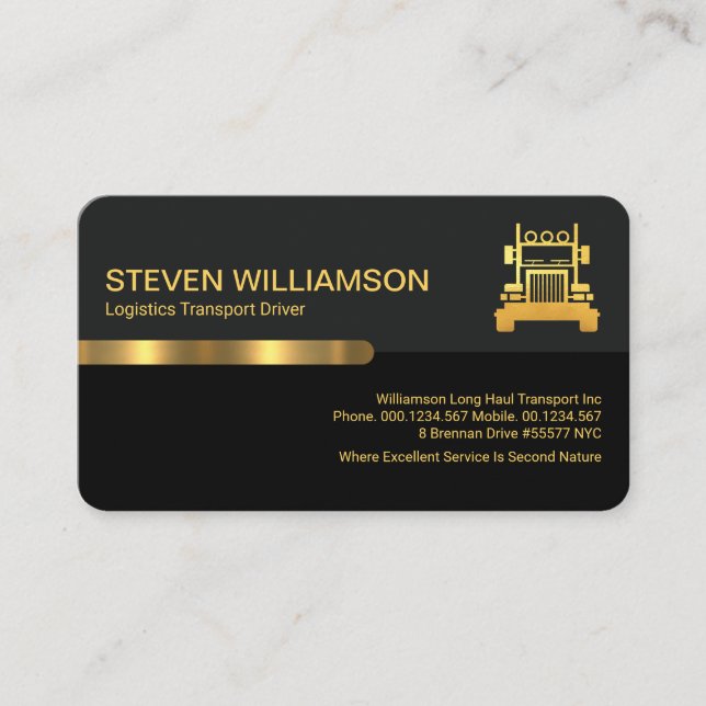 Grey Black Retro Columns Logistics Truck Business Card (Front)
