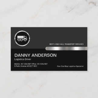 Grey Black Retro Columns Silver Truck Driver Business Card