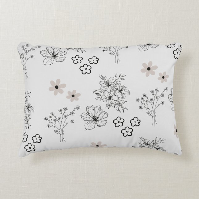 Grey Black Retro Y2K Hippie Flower Pattern Decorative Cushion (Front)
