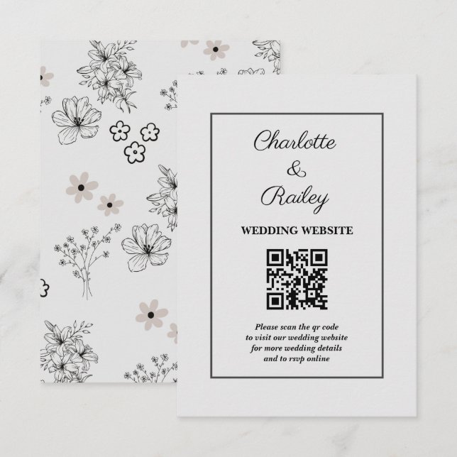 Grey Black Retro Y2K Hippie Flower Pattern Enclosure Card (Front/Back)