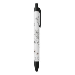 Grey Black Retro Y2K Hippie Flower Pattern Ink Pen