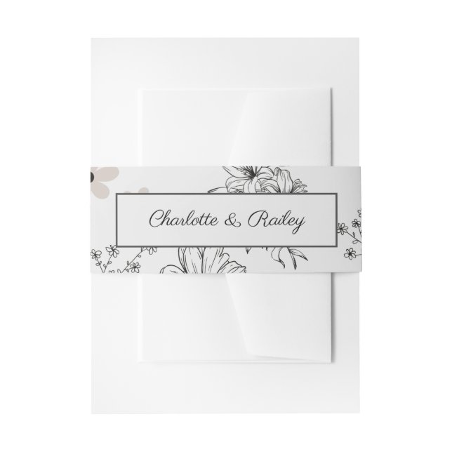Grey Black Retro Y2K Hippie Flower Pattern Invitation Belly Band (Front Example)