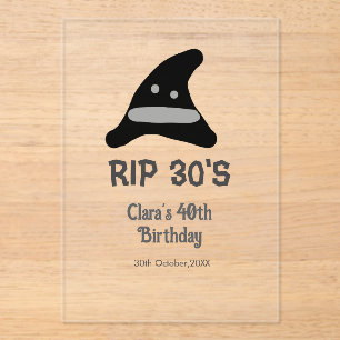 Grey black RIP 30's 40th birthday witch hat hallow Acrylic Invitations