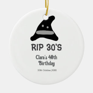 Grey black RIP 30's 40th birthday witch hat hallow Ceramic Tree Decoration