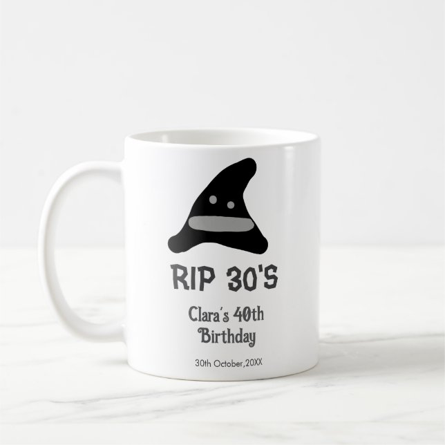 Grey black RIP 30's 40th birthday witch hat hallow Coffee Mug (Left)