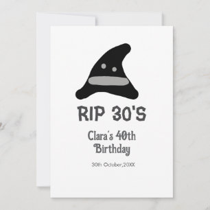 Grey black RIP 30's 40th birthday witch hat hallow Invitation