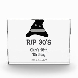 Grey black RIP 30's 40th birthday witch hat hallow Photo Block