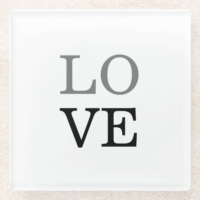 Grey Black Script Love Wedding  Glass Coaster (Front)