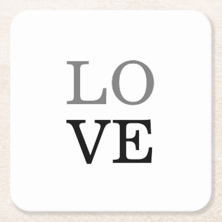 Grey Black Script Love Wedding  Square Paper Coaster