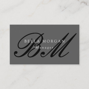 Grey Black Script Monogram Modern Stylish Business Card