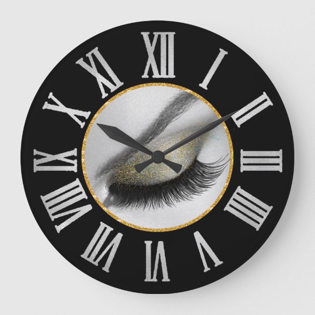 Grey Black Silver  Grey Roman Numbers Lash Large Clock (Front)