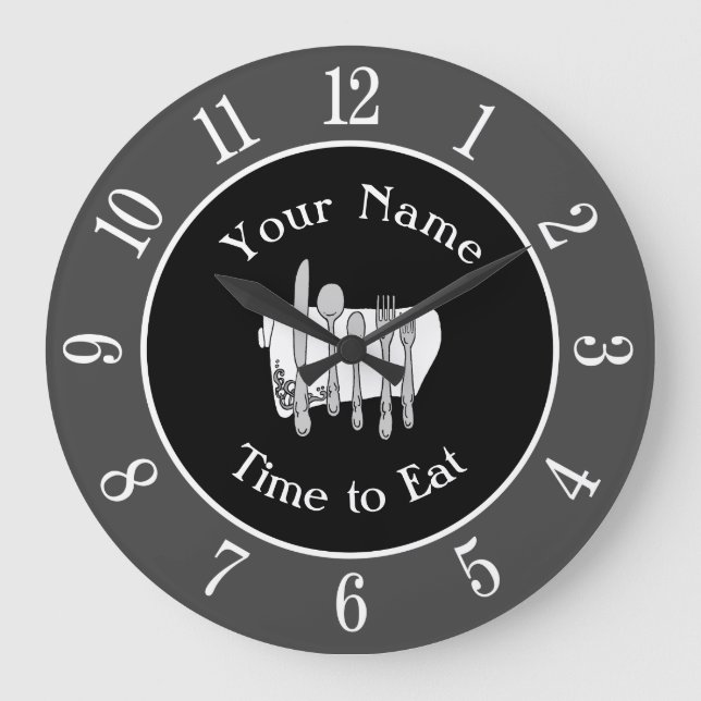 Grey Black Silverware Custom Clock with Numbers (Front)