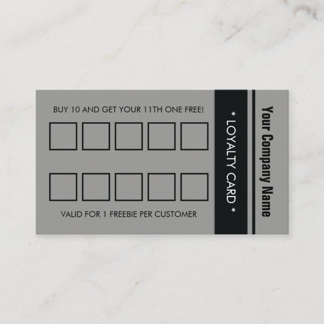 Grey Black Simple Border 10 Punch Loyalty Card (Front)