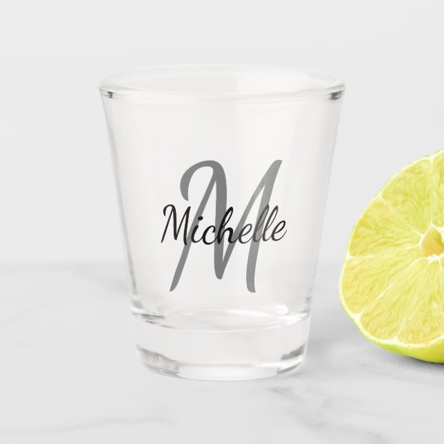 Grey & Black Simple Monogram Classic Trendy Shot Glass (Front)