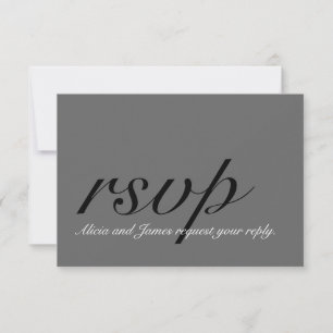 Grey, Black, Simple Wedding RSVP with Initial Card