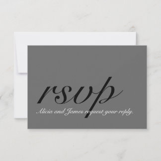 Grey, Black, Simple Wedding RSVP with Initial Card