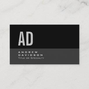 Grey Black Stripe Monogram Stylish Business Card
