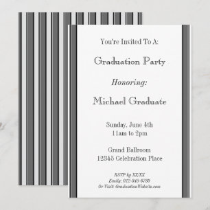Grey Black Striped Custom 5x7" Graduation Invitation