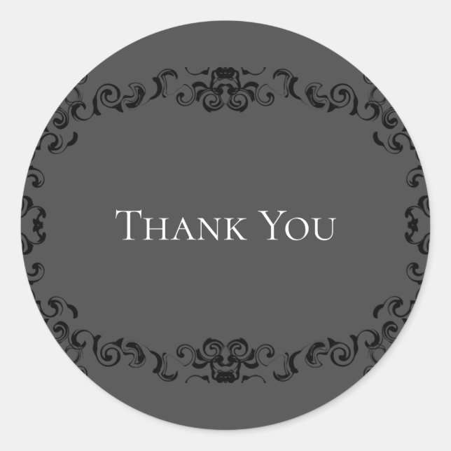 Grey & Black Swirl Gothic Wedding Classic Round Sticker (Front)
