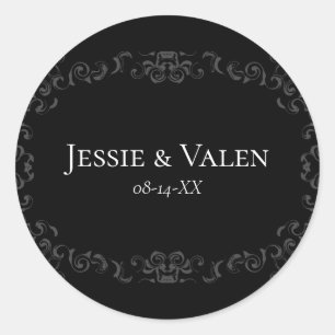 Grey & Black Swirl Gothic Wedding Classic Round Sticker