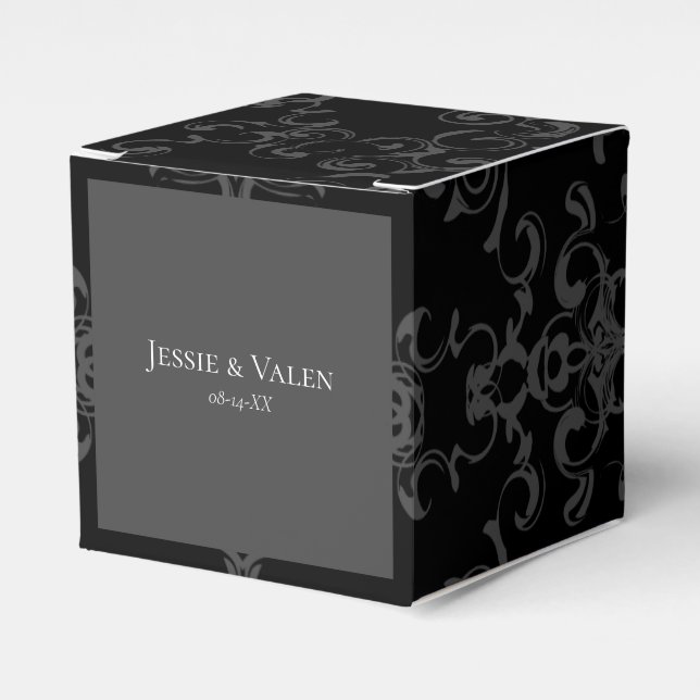 Grey & Black Swirl Gothic Wedding Favour Box (Front Side)