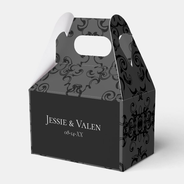 Grey & Black Swirl Gothic Wedding Favour Box (Front Side)