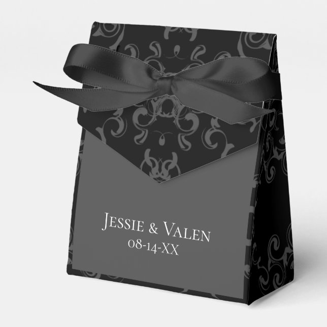 Grey & Black Swirl Gothic Wedding Favour Box (Front Side)