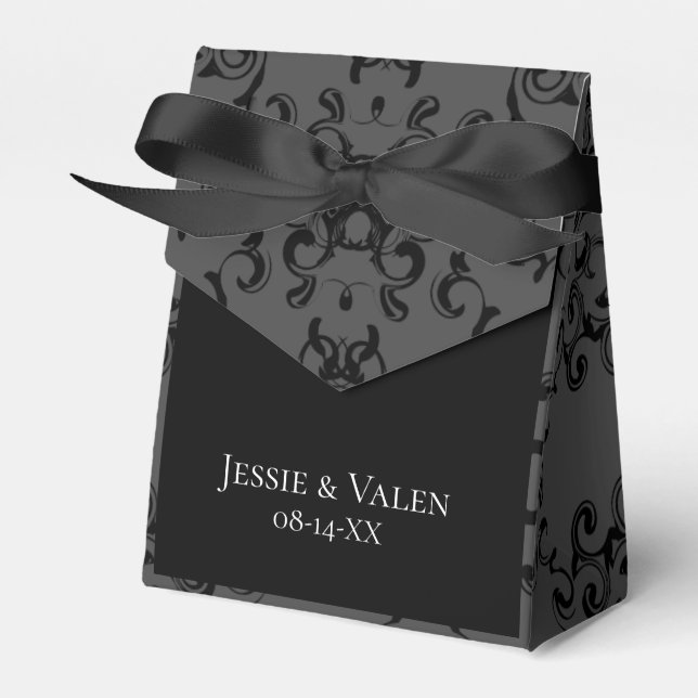Grey & Black Swirl Gothic Wedding Favour Box (Front Side)