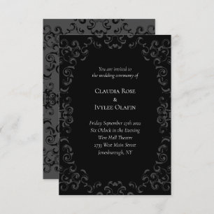 Grey & Black Swirl Gothic Wedding Invitation