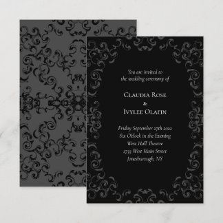 Grey & Black Swirl Gothic Wedding Invitation