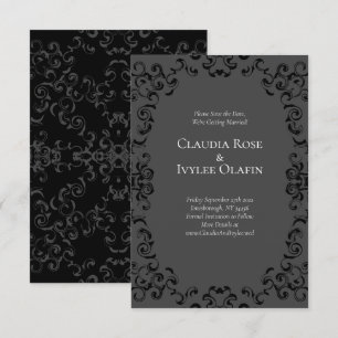 Grey & Black Swirl Gothic Wedding Invitation
