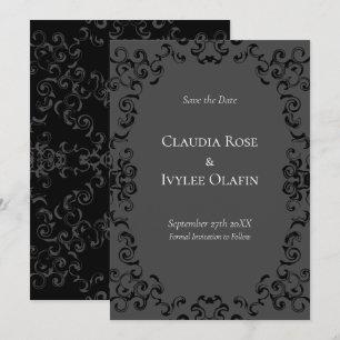 Grey & Black Swirl Gothic Wedding Invitation