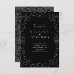 Grey & Black Swirl Gothic Wedding Invitation