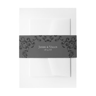 Grey & Black Swirl Gothic Wedding Invitation Belly Band