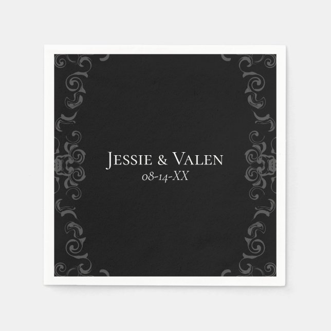 Grey Black Swirl Gothic Wedding Napkin (Front)