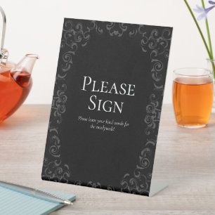 Grey & Black Swirl Gothic Wedding Pedestal Sign